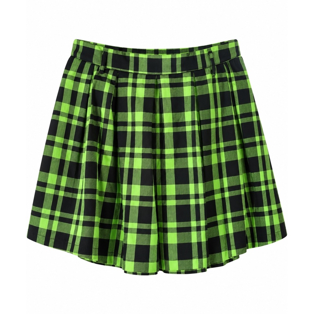 Hot Topic Green Black Plaid Pleated Mini Skirt Size L Goth Punk Y2K